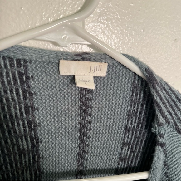 J. Jill Open Front Waterfall Cardigan Blue Green Geometric L - Picture 10 of 12
